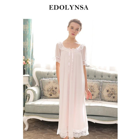 Nightgowns Sleepshirt 2019 Sleepwear Solid Nightdress Vintage Nightwear Home Dress Lace Indoor Clothing Nightgown Female #H531