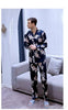 Men's New Large Size Silk Nightgown All Seasons Suit Long-sleeved Shirt+Trousers 2pcs Sleepwear Home Service Ice Silk 2019 J008
