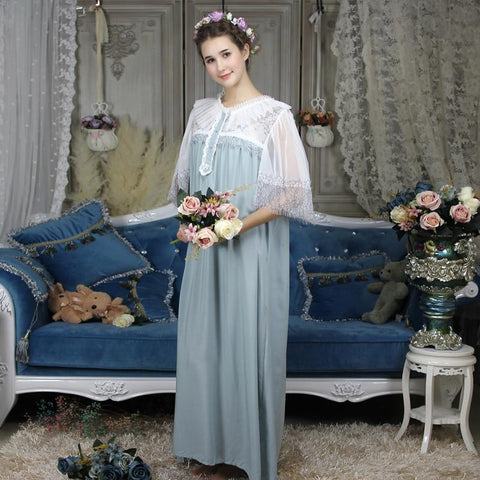 Free Shipping 2018 New Fall Women's Long Pyjamas Lace 7 Colors Sleepwear Very Soft Viscose Nightgown Sweet Vintage Nightshirt