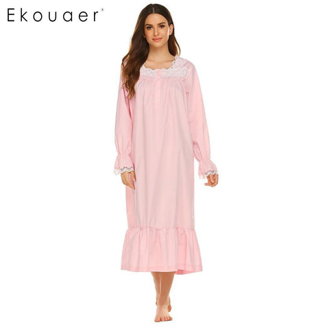 Ekouaer Victorian Nightgown Women Vintage Night Dress Sleepwear Floral Ruffle Long Sleeve Long Summer Nightdress Sleepshirts