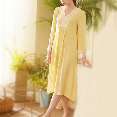 Women Cotton Lace Princess Elegant Nightgowns Nightdress Sleepwear Palace Dress Retro Vintage Chinese Style Long Sleeve Dress