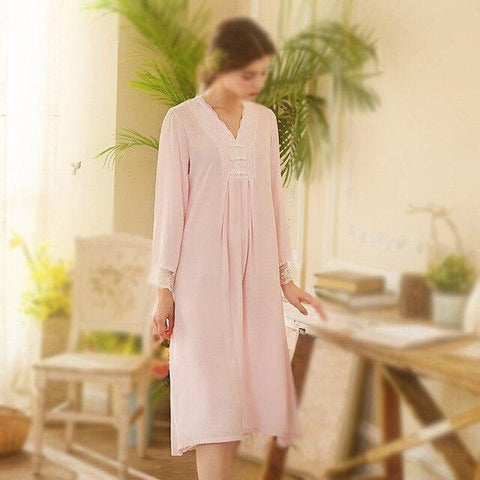 Women Cotton Lace Princess Elegant Nightgowns Nightdress Sleepwear Palace Dress Retro Vintage Chinese Style Long Sleeve Dress