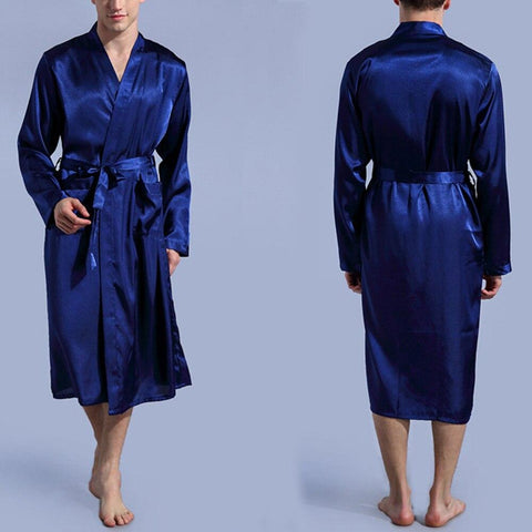 New 2019 Mens Soft Satin Silk Sleepwear Bathrobe Kimono hombre Pajama Nightgown Long Sleeve Sexy Nightwear Bath Robes Bademantel