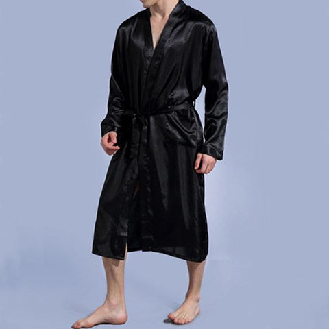 New 2019 Mens Soft Satin Silk Sleepwear Bathrobe Kimono hombre Pajama Nightgown Long Sleeve Sexy Nightwear Bath Robes Bademantel
