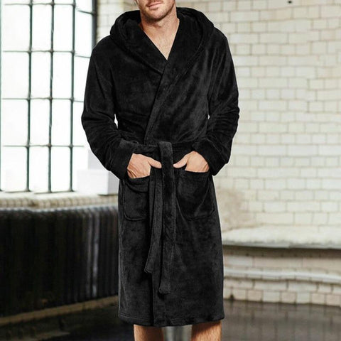 Thicken Coral Flannel Bathrobe Men Autumn Winter Casual Nightgown Long Men Women Sleepwear Robe Homewear Hooded Pajamas 7F1357