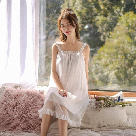 Modal White Lace Sleeveless Nightgowns For Women  Retro Vintage Princess Female Loose Sleepwear Sexy Night Dress