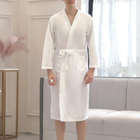 OEAK Robe Soft Absorbent Lightweight Long Kimono Waffle Spa Bathrobe for Men 2019 Long nightgown pajamas sweating clothes