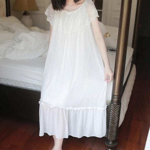 New Women's Lolita Princess Dress Sleepshirts Vintage Palace Style Short Sleeve Lace Mesh Nightgowns.Nightdress Sleep Loungewear
