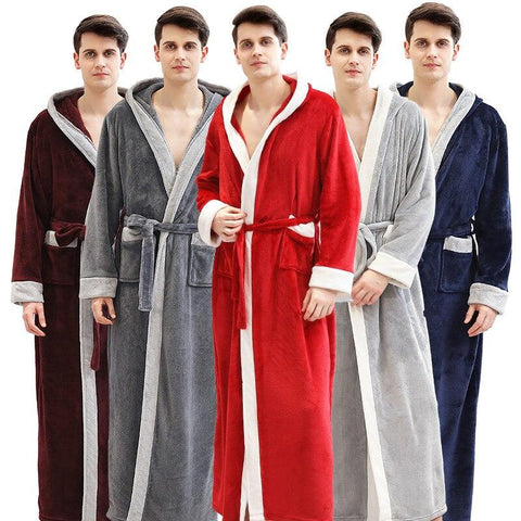 Luxury Men Long Sleeve Robe Gown Casual Flannel Warm Sleepwear Nightgown Loose Thick Winter Kimono Spa Bathrobe Home Dress XL