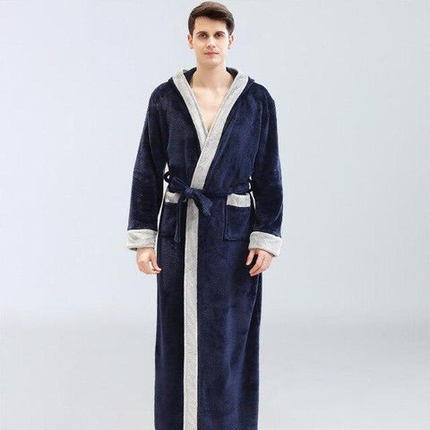 Luxury Men Long Sleeve Robe Gown Casual Flannel Warm Sleepwear Nightgown Loose Thick Winter Kimono Spa Bathrobe Home Dress XL