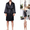 Summer Men's Luxurious Printed Pajamas Long-Sleeve Thin Nightgown Soft Satin Bathrobe Fashion Home Service Set Plus Size M-5XL