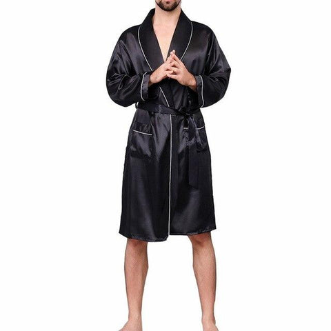 Summer Men's Luxurious Printed Pajamas Long-Sleeve Thin Nightgown Soft Satin Bathrobe Fashion Home Service Set Plus Size M-5XL