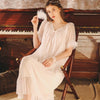 2019 Summer New Nightdress Women's White Vintage Court Beautiful Lace Nightgowns Cotton Pink Princess Female Home Sleeping Dress