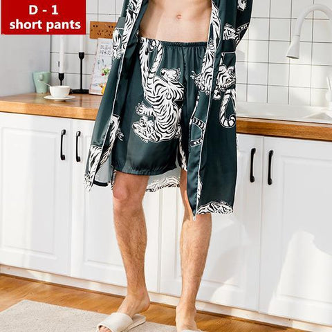 Fashion Men's Summer Kimono Robe Bath Gown Casual Silky Home Wear Male Nightgown Sleepwear Sleepshirts Pijama Mujer L-XXL