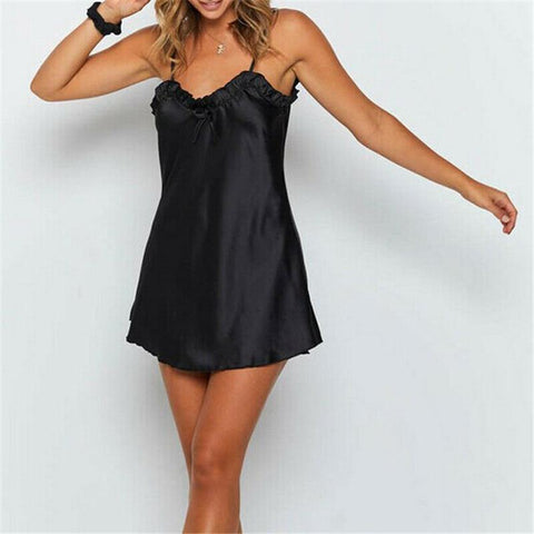 Fashion New Women Sexy Sleeveless Sleepwear 2019 Vintage Suspenders Satin Silk Babydoll Robe Sleep Dress V-neck Solid Homewear