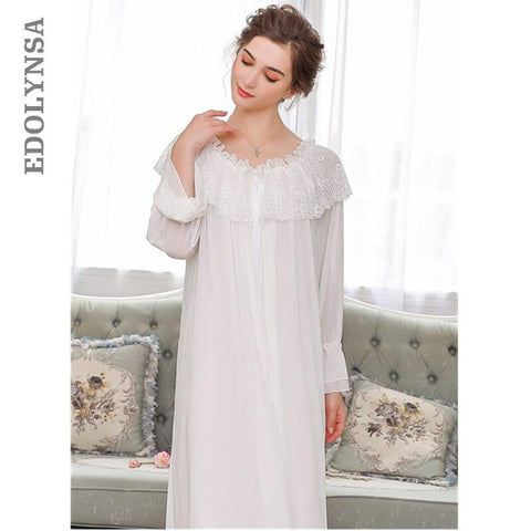 Vintage Sleepwear Dress Nightdress Homewear Negligee Night Dress Plus Size Women Slash Ruffle Lace Nightgown Sleep Wear T310