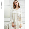 Elegant Autumn Sleepwear Women Long Cotton Nightgown Vintage Draped Flare Sleeeve White Home Wear Night Dress Sleep Shirt T372