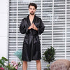 Solid Black Chinese Men Sleepwear Satin Rayon Nightwear Casual Male Robe Bathrobe Kimono Gown Intimate Lingerie Nightgown