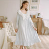 Free Shipping 2019 New Spring Princess Nightdress Cotton Pyjamas Blue and White Women's Vintage Nightgown Soft Vintage Dress