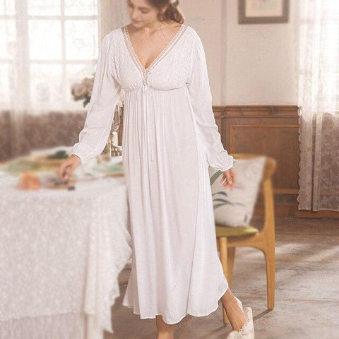 Women White Pink Cotton Lace Princess Elegant Nightgowns Nightdress Sleepwear Palace Style Dress Vintage Long Sleeve Sexy Dress