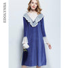 Blue Velvet Nightgown Elegant Warm Winter Velours Sleepwear Women Home Wear Sleep Shirts Vintage Lace Ruffle Night Dress T381