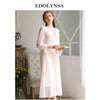 Spring Sleepwear Women Clothes Home Wear Silk Robe With Lace Chemise V-Neck Ruffled Night Dress Vintage Nightgown Nightwear H798