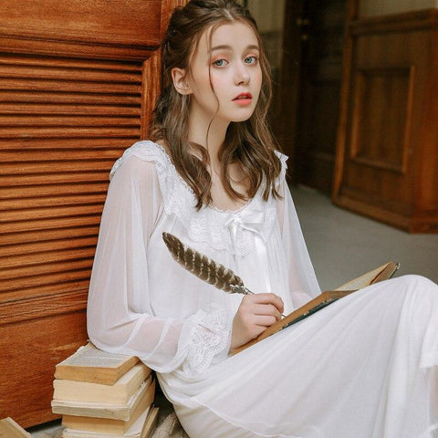 Palace Nightgown Autumn Vintage Lace Home Clothing Princess Wind Sexy Lingerie Nighties for Women Long Sleeves Nightgowns