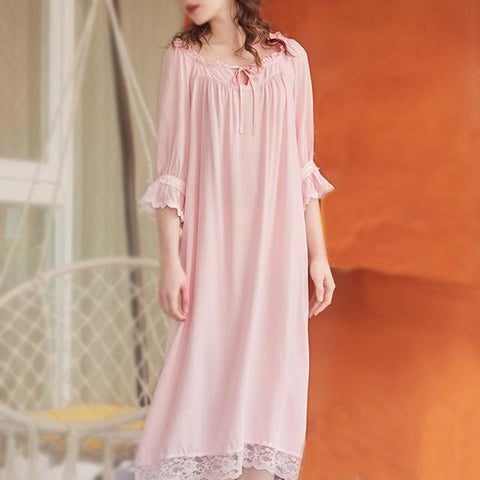 New Women Cotton Princess Elegant Nightgown Nightdress Sleepwear Palace Dress Vintage Casual Loose Half Sleeve Spring Long Dress