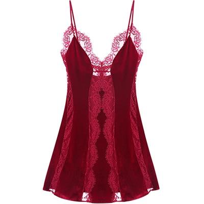 Women's Vintage Velvet Sexy Passion Products Nightdress Velvet Lace Strap Princess Style Womens Nightgown Sleepwear Night Wear