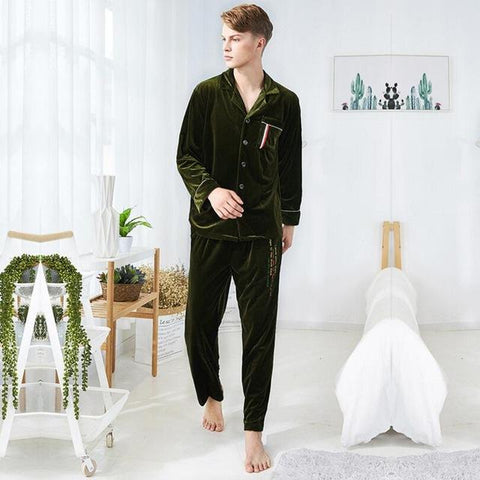 BERTHATINA 2018 Winter Autumn Fashion Men Solid Nightgown Men's Clothing Mens Pajamas Set Long Sleeve Pyjamas Pyjama Homewear