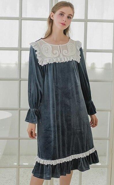 EFIOLY SY19A0027 Luxury Sleepwear Women Elegant Nighdress Autumn HomeWear Vintage Nightgown Long Sleeve Lace Ruffle Sleep Shirt