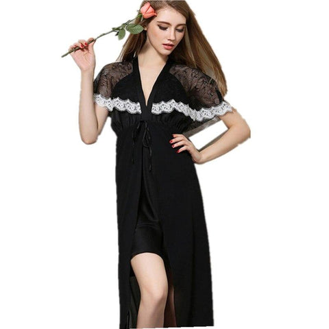 Vintage Sleepwear Lace Splicing Womens Nightgown V-Neck Sexy Vintage Nightgown Nightwear Sexy Night Gown