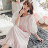Free Shipping 2018 New Summer Princess Women's White Pink and Blue Nightgown Long Sleepwear Lace Nightdress Vintage Pijamas