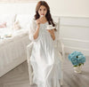 Free Shipping 2018 New Summer Princess Women's White Pink and Blue Nightgown Long Sleepwear Lace Nightdress Vintage Pijamas