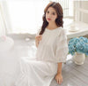 Free Shipping 2018 New Summer Princess Women's White Pink and Blue Nightgown Long Sleepwear Lace Nightdress Vintage Pijamas