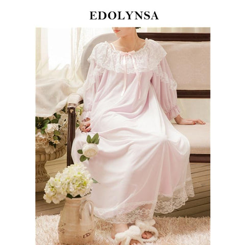 Nightgowns Sleepshirt White Lace Sleepwear Vintage Nightdress Indoor Clothing Nightwear Solid Nightgown Female Home Dress #L122