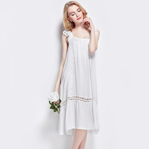 Nightdress Sexy lingerie  pajamas Women  pijama long white sleepwear Cotton withouSleeve  vintage