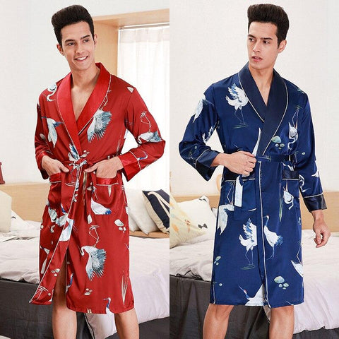2019 New Mens Spring Kimono Robe Bath Gown Casual Silky Home Wear Male Sleep Nightgown Sleepwear Sleepshirts Pijama Mujer L-XXL