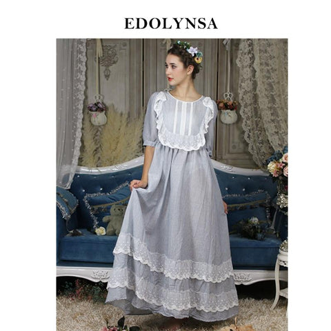 Victorian Nightgown Women Sleepwear Robe Vintage Ruffle Dress Pink Princess Nightdress Plus Size Nightwear Cotton Homewear H694