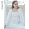 Vintage Night Dress Autumn Women Sleepwear White Cotton Homewear Square Collar Sleepdress Long Sleeve Nightgown Sleepshirts T264