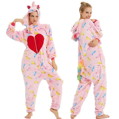 2019 Adults Pajamas Women Cartoon Sleepwear Unicorn Pajamas Flannel Cute Animal Pajama Set Hooded Pyjamas Cosplay Onesies