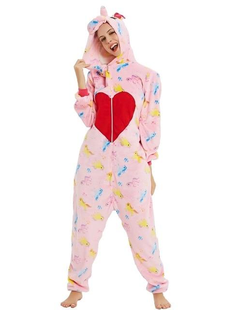 2019 Adults Pajamas Women Cartoon Sleepwear Unicorn Pajamas Flannel Cute Animal Pajama Set Hooded Pyjamas Cosplay Onesies