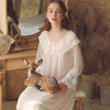 Lace Ruffled Vintage Princess Sleepwear Women Long Nightgown Autumn Nightwear Thin Soft Home Wear Sleep Shirt Night Dress T341