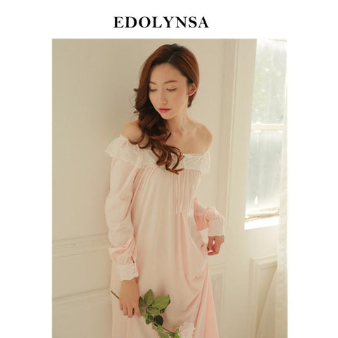 New Arrivals Lace Nightgowns Sleepshirts Solid Sleepwear Sexy Nightgown Female Soft Home Dress Vintage Long Nightgown Sexy #H101