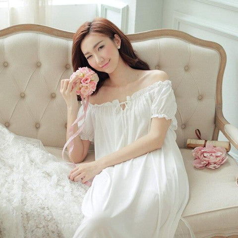 Night dress long white nightgown Women Nightgowns Cotton Short Sleeve sexy nightwear vestido vintage sleepwear pijama nightdress