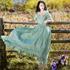 Free Shipping 2018 New Summer Princess Nightdress Long Pyjamas Green Women's Vintage Nightgowns Cotton and Lace Soft Dress