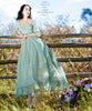 Free Shipping 2018 New Summer Princess Nightdress Long Pyjamas Green Women's Vintage Nightgowns Cotton and Lace Soft Dress