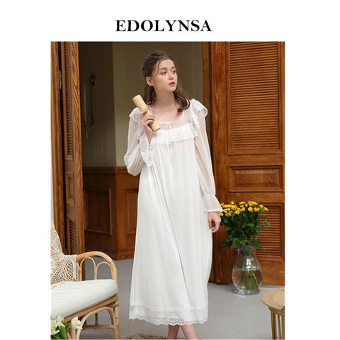 Lace Nightgowns Sleepshirts Sexy Ruffled Home Dress Nightwear Women Sleepwear Soft Sleep Lounge Vintage Nightgown Female H811