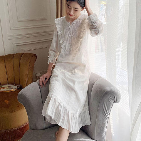 UNIKIWI Women Lolita Dress Princess Sleepshirts Vintage Lace Embroidered Flower Nightgowns.Victorian Nightdress Lounge Sleepwear