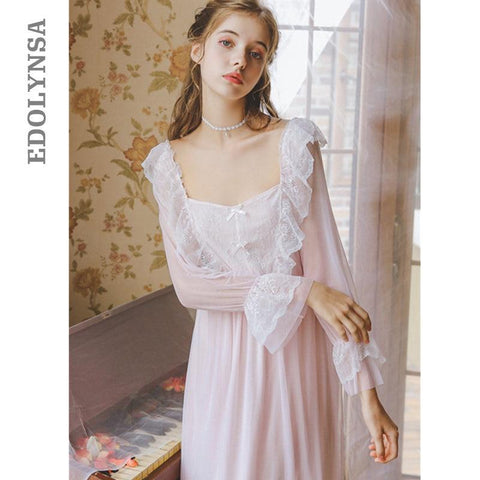 2019 Autumn Sleepwear Vintage White Cotton Nightgown Plus Size Women Home Wear Night Dress For Wedding Nightwear Lingerie T540
